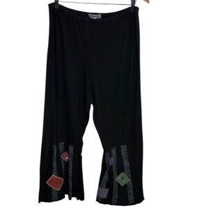 Blue Fish Black Patchwork Bell Bottom Organic Cotton Crop Pants Women Size 2